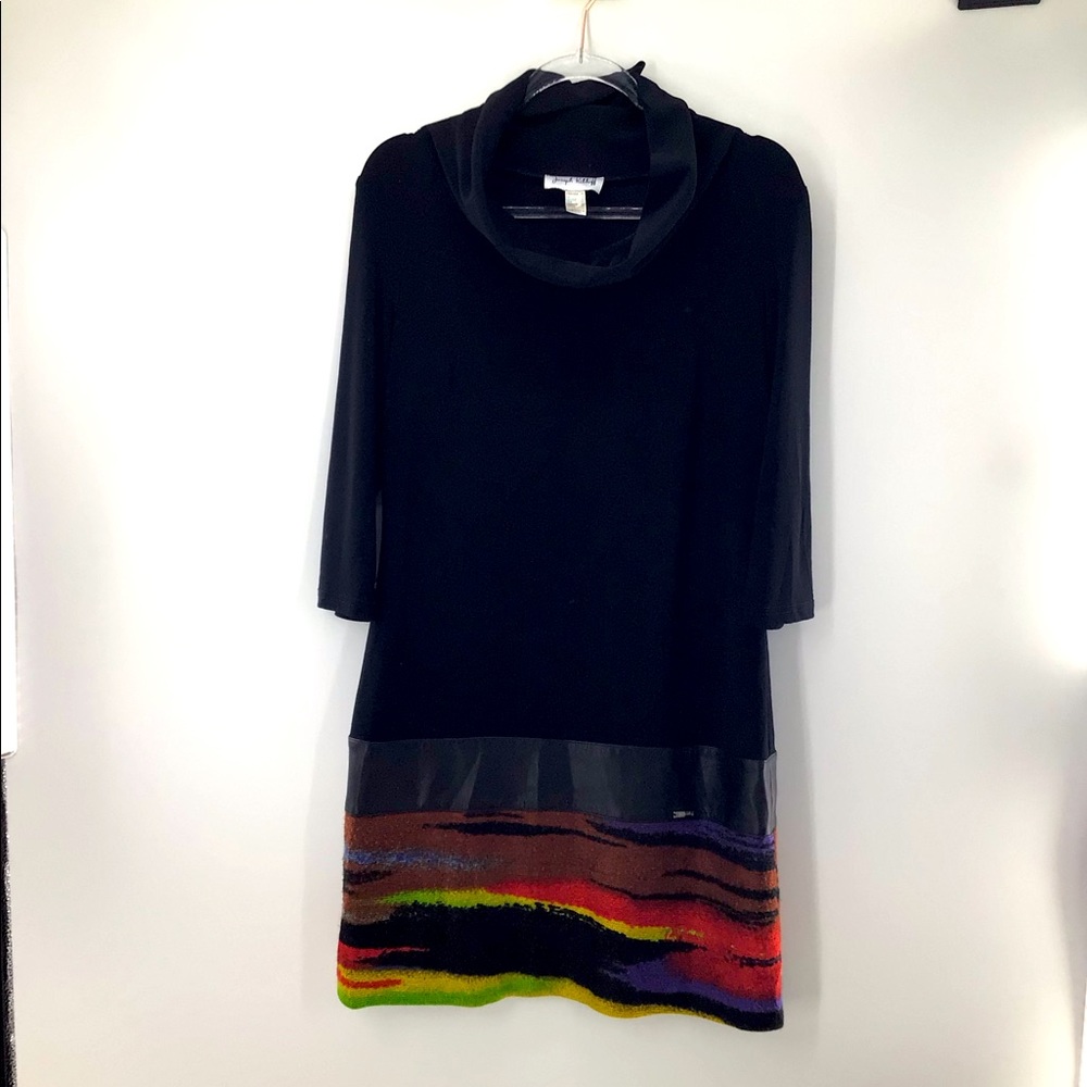 Joseph Ribkoff Loose Turtle Neck Dress Black Multicolored EUC Size 12